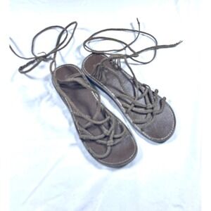 Unbranded Womens Braided Rope Gladiator Sandals Wrap Around Ankle Tie Brown 7
